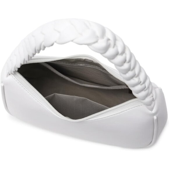 Women Braid White Imported Polyester Pu Leather Zipper Closure Mini Tote Handbag - Picture 5 of 7